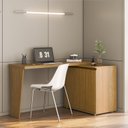 Ver imagem 1 de Mesa para Escritório Extensível em L ou Reta Ripado Milão Yescasa 2 Portas 180cm MDF Marrom/Carvalho