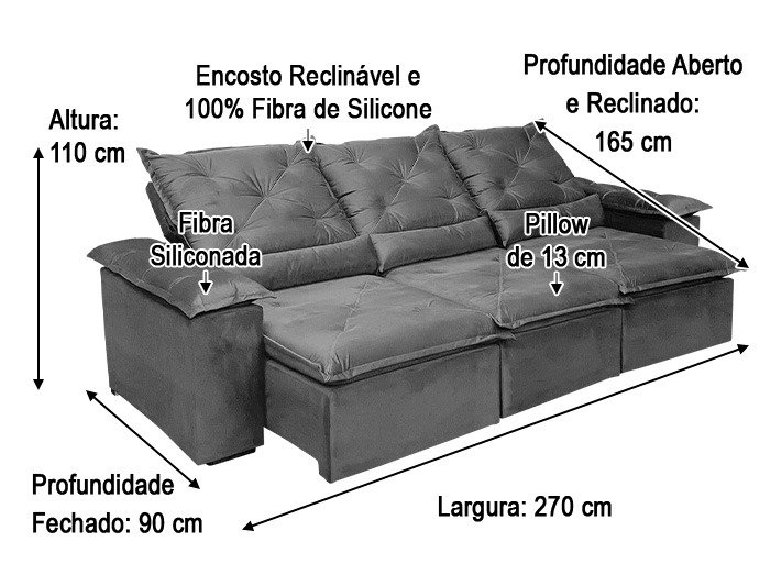 Sofá Retrátil Reclinável Confortável Várias Cores e Tamanhos Cor:bege;tamanho:2,70 - 9