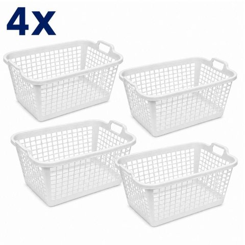 Organizador Kit 4 Cesto Banheiro Armario Multiuso Branco Cestinha 14 Litros Grande Fruteira Alca Coz