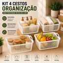 Ver imagem 2 de Organizador Kit 4 Cesto Banheiro Armario Multiuso Branco Cestinha 14 Litros Grande Fruteira Alca Coz