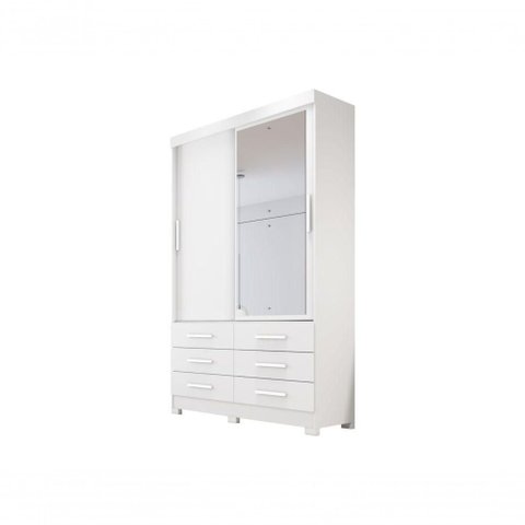 Guarda Roupa Solteiro Buriti 2 Portas Correr 6 Gavetas MDP com Espelho Neve Móveis Novo Horizonte