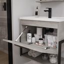 Ver imagem 5 de Gabinete Suspenso Lavatório Marmorite Ipanema Aço Com Espelheira Banheiro 1 Porta Cinza Cimento