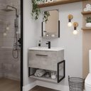 Ver imagem 1 de Gabinete Suspenso Lavatório Marmorite Ipanema Aço Com Espelheira Banheiro 1 Porta Cinza Cimento