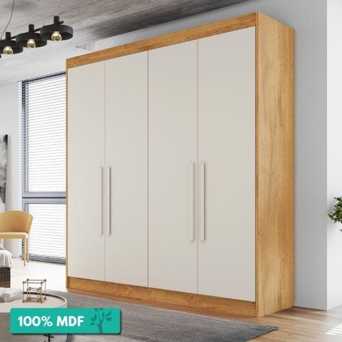 Guarda-roupa Casal 4 Portas 3 Gavetas 13 Nichos Nantes Europa Peroba/off White Peroba/off White