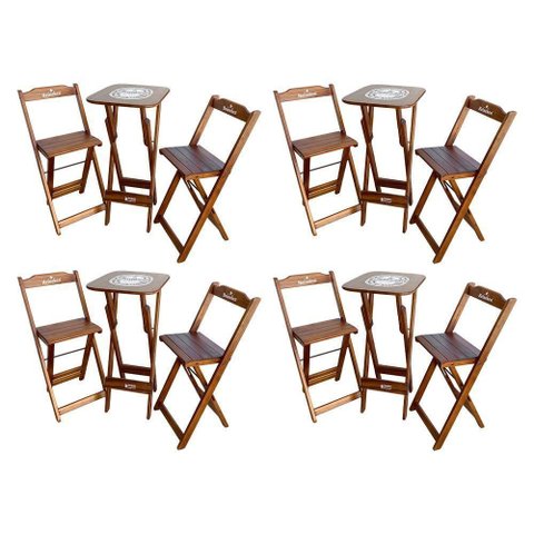 Kit 4 Conjuntos Bistrô Mesa com 2 Banquetas Dobráveis de Madeira Personalizada Hei - Imbuia