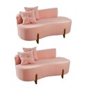 Ver imagem 2 de Kit 02 Sofá Orgânico 2 Lugares c/2 Almofadas Curvo Sala Recepção Boucle Rosa - Montanaris Decor