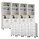 Ver imagem 1 de Kit 4 Gaveteiros para Escritório Gávea com Chave e 4 Livreiros Office Portas Pequenas Branco Fosco –