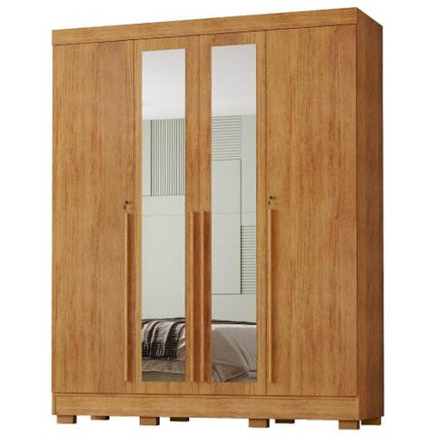 Guarda Roupa Casal com Espelho 4 Portas 159 cm Domus Cedro Rudk