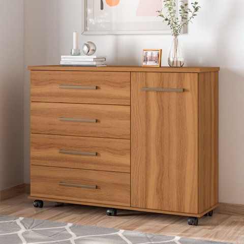 Cômoda Para Quarto 1 Porta 4 Gavetas Flora D02 Amendola Touch - Mpozenato