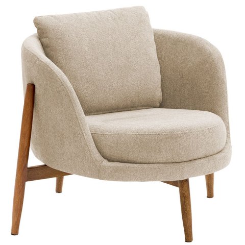 Poltrona Sala de Estar Austin Base Madeira Castanho Bouclé Bege - Nexta Casa