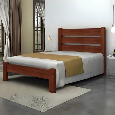 Cama de Casal Maiorca de Madeira Maciça Angelim Pedra/tauari Castanho