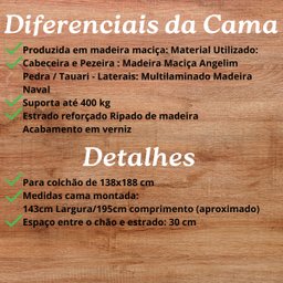 Cama de Casal Maiorca de Madeira Maciça Angelim Pedra/tauari Castanho - 2