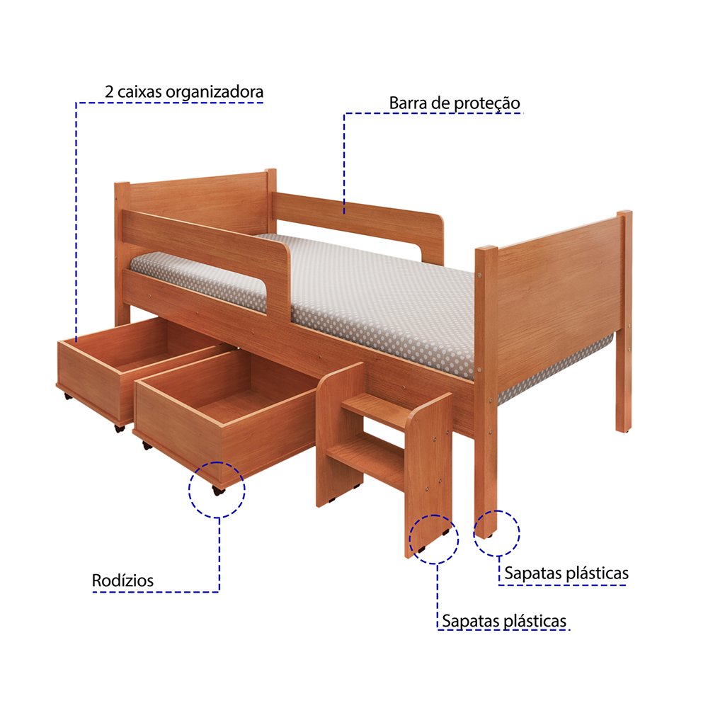 Cama Infantil com 2 Baus Organizador e Escada Luna Plus Nature - 2