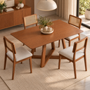 Ver imagem 1 de Kit Mesa Sala de Jantar Retangular 160cm Base X 4 Cadeiras Estofadas Encosto Tela MDF Pinhão/Bege Rú