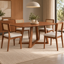 Ver imagem 2 de Kit Mesa Sala de Jantar Retangular 160cm Base X 4 Cadeiras Estofadas Encosto Tela MDF Pinhão/Bege Rú