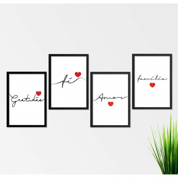 Kit de Quadros Decorativos 4 Peças Gratidão Família Fé Amor Los Quadros - 1