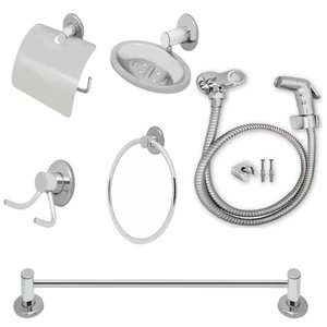 Kit Acessorios Banheiro 6pcs com Ducha Higienica Inox Completa 1/4 Volta