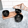 Porta Aperitivos de Ceramica Preta e Base de Madeira - 3 Pcs Un0006 - 2