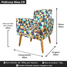 Poltrona Estampada Nina Triangulo Verde para Costura Rodapé - 6