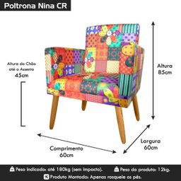 Poltrona Estampada Nina PatchWork Retalhos para Ateliê Rodapé - 6