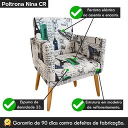 Poltrona Estampada Nina Paris Azul Verde para Costura Rodapé - 5