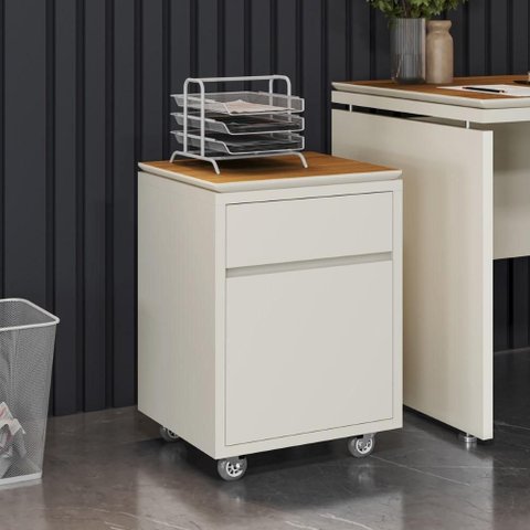 Gaveteiro 2 Gavetas com Rodízios Hera 48x43x66cm - Via Nossa - Off White e Cedro