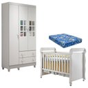 Ver imagem 1 de Berço Americano Mirelle e Guarda Roupa Mariah 3 Portas Branco Brilho com Colchão – Carolina