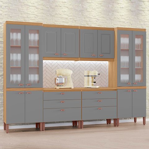 Cozinha Praga Modulada Composta por 06 Módulos 100% Mdf com Paneleiros e Balcões
