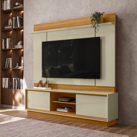 Home Theater Siena 2 Portas C/ Detalhes Chanfrados P/ Tv até 75" - Cumaru/opala Madetec