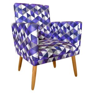Poltrona Cadeira Decorativa Nina Encosto Alto Rodapé Triangulo Roxo