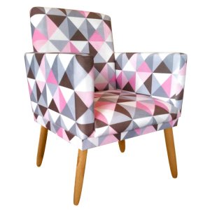 Poltrona para Penteadeira Camarim Nina Triangulo Rosa Rodapé