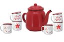 Ver imagem 1 de Conjunto Bule Esmaltado Vermelho 1700ml e 6 Canecas Estampa Natal 150ml - Yangzi