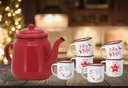 Ver imagem 5 de Conjunto Bule Esmaltado Vermelho 1700ml e 6 Canecas Estampa Natal 150ml - Yangzi