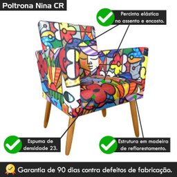Cadeira Poltrona para Sala Pés Madeira Rodapé Estampa Romero Britto - 5