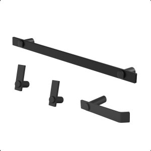 Kit de Acessórios para Banheiro 4 Peças Conjunto de Suporte Grego Metal Preto Fosco Patmos