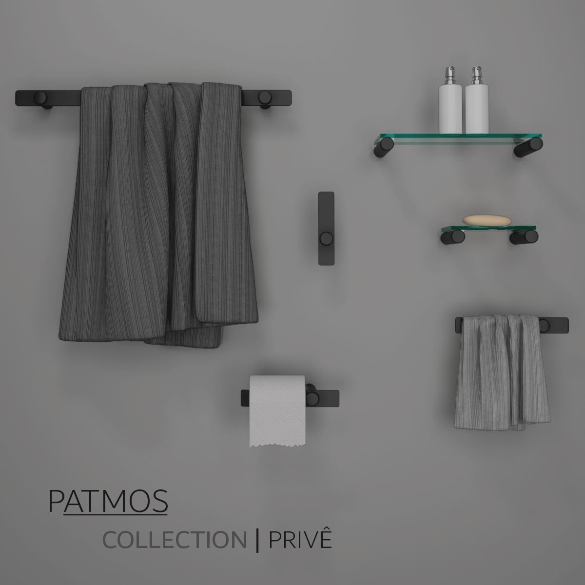 Kit de Acessórios para Banheiro 4 Peças Conjunto de Suporte Grego Metal Preto Fosco Patmos - 4