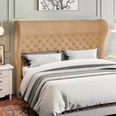 Ver mais imagens de Kit Cabeceira Cama Box Casal 195cm Madrid com Puff Recamier Santorini Bouclê Mostarda