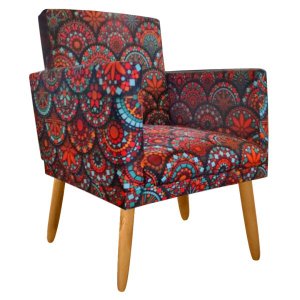 Poltrona Decorativa Nina Pés Retrô Rodapé Mandala Preto