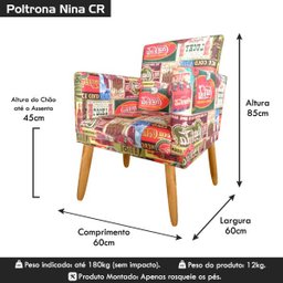 Poltrona Decorativa Nina Pés Retrô Rodapé Coca Cola - 6