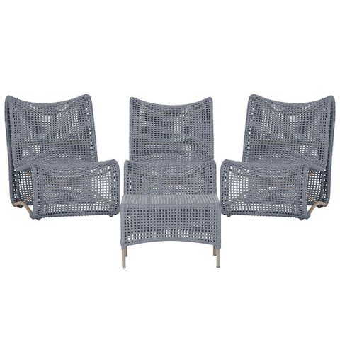 3 Poltronas e Mesa Texas em Alumínio Pintura Fendi Corda Náutica Trama Original