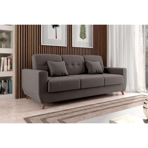 Sofá Cama Casal Reclinável com Baú Pamela - Veludo Chumbo