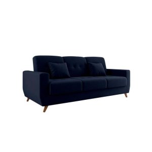 Sofá Cama Casal Reclinável com Baú Pamela - Veludo Azul Marinho