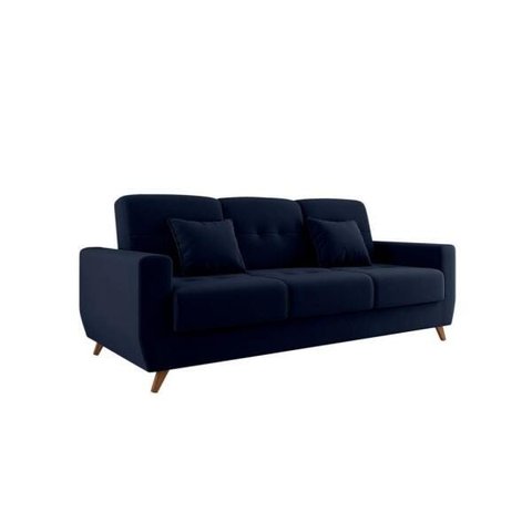 Sofá Cama Casal Reclinável com Baú Pamela - Veludo Azul Marinho