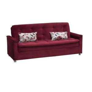 Sofá Cama Casal Reclinável Nanda - Veludo Vinho Almofada 420