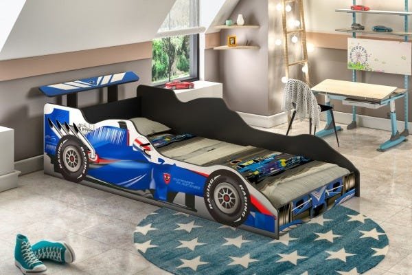 Cama Infantil Carro Formula 1 Azul J&A Móveis