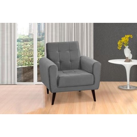 Poltrona Decorativa Pés de Madeira Livia - Veludo Chumbo