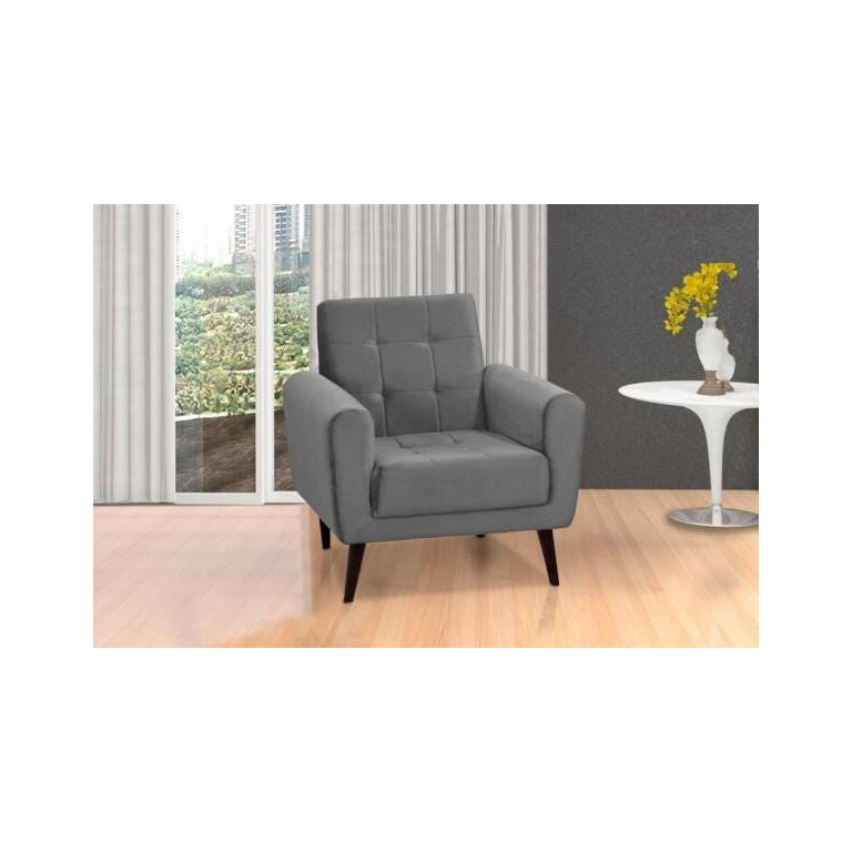 Poltrona Decorativa Pés de Madeira Livia - Veludo Chumbo