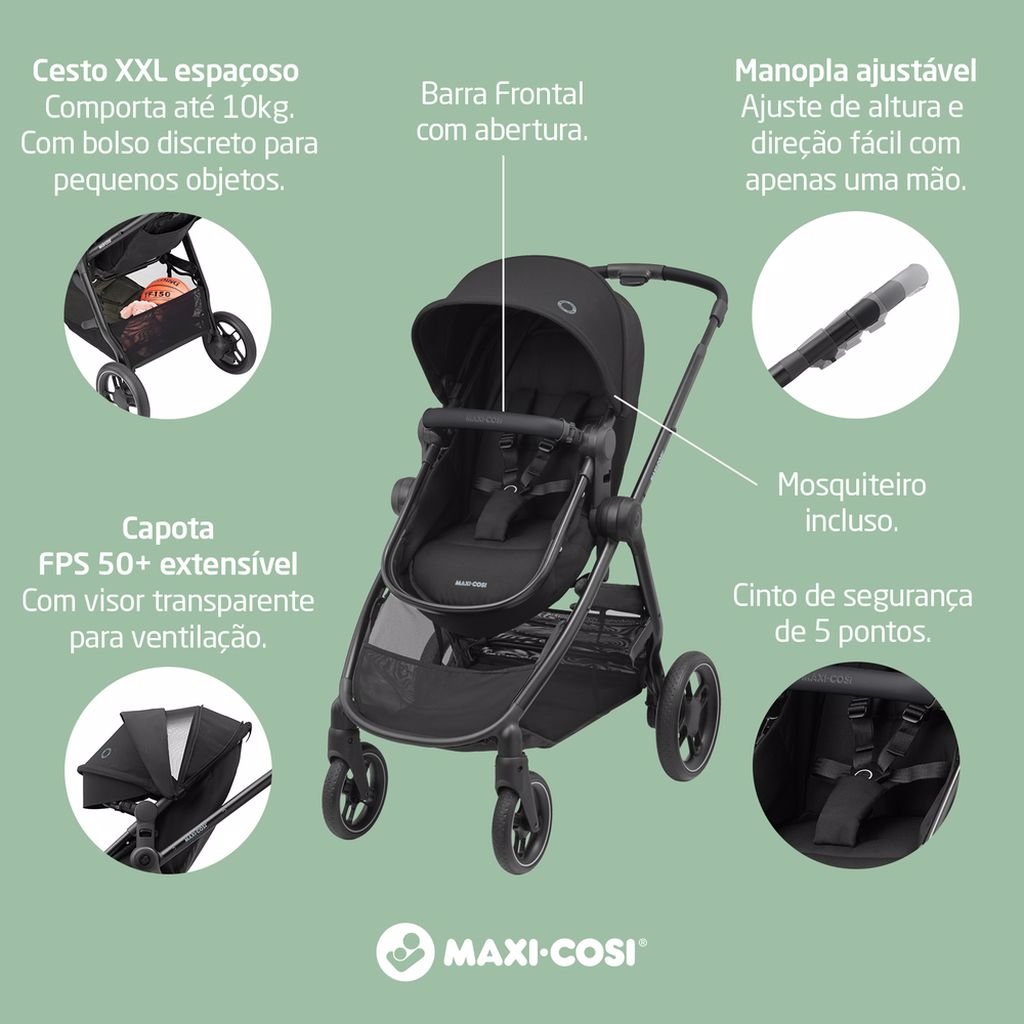 Carrinho de Bebê com Bebê Conforto Travel System Anna³ Trio Maxi-Cosi Sparkilng Grey - 9