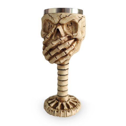 Cálice Taça Decorativa Caveira Não Fale Vinho Chopp Cerveja 180ml Metal e Resina Colecionável