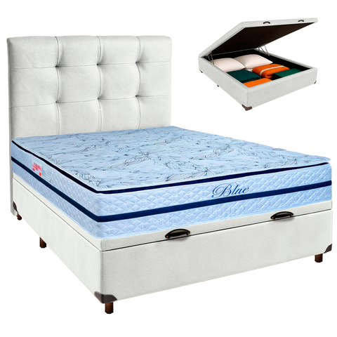 Kit Cabeceira + Cama Box Bau + Colchão Casal Molas Ensacadas Blue Paropas